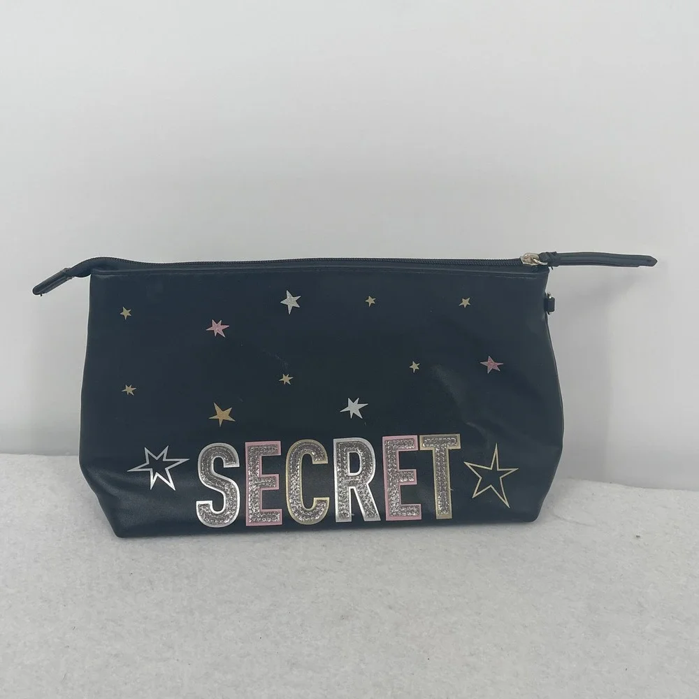 Victoria's Secret Black Star Glitter Logo Makeup Bag Cosmetic Pouch 11143013